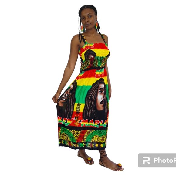 Bob Marley Dress 100% Cotton Different Colors Floor-Length Dress Rasta Dress - Picture 1 of 1